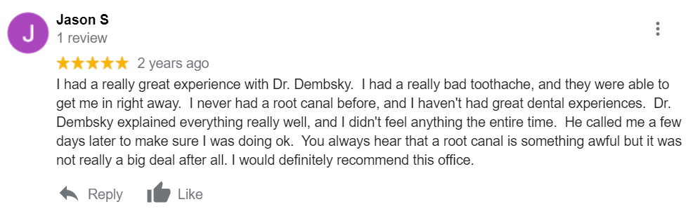 Dr. Joshua Dembsky - Google Patient review